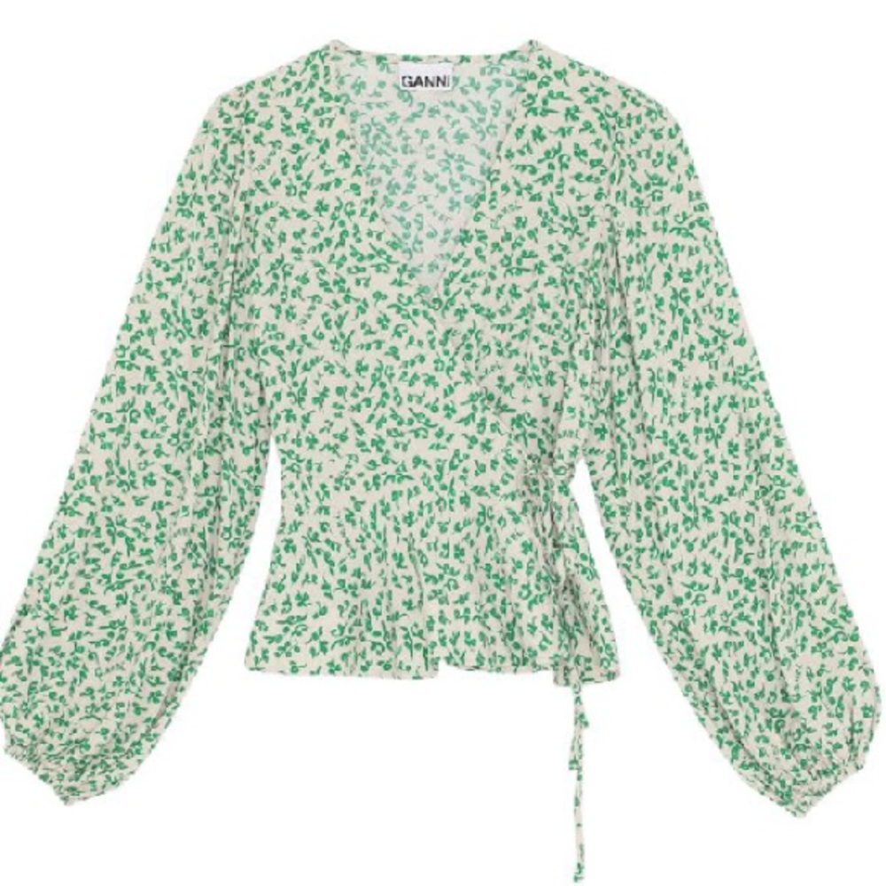 NWT Ganni Floral Wrap Blouse - Picture 2 of 6
